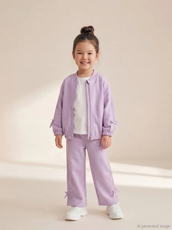LCW Kids Lila Simli Şeritli Bol Paça Kız Bebek Eşofman Altı