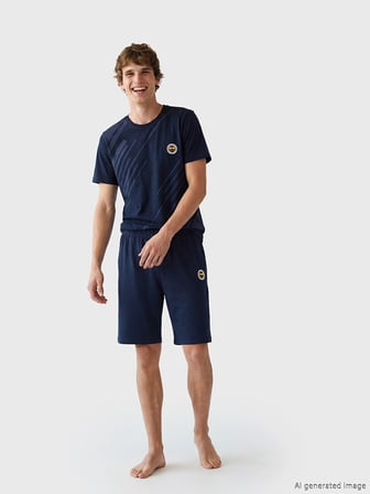 LC WAIKIKI Lacivert Fenerbahçe Baskılı Erkek Şortlu Pijama Takımı