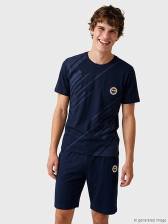 LC WAIKIKI Lacivert Fenerbahçe Baskılı Erkek Şortlu Pijama Takımı