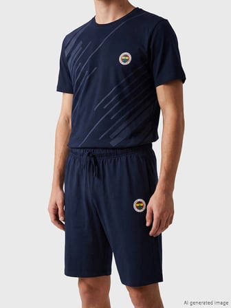 LC WAIKIKI Lacivert Fenerbahçe Baskılı Erkek Şortlu Pijama Takımı