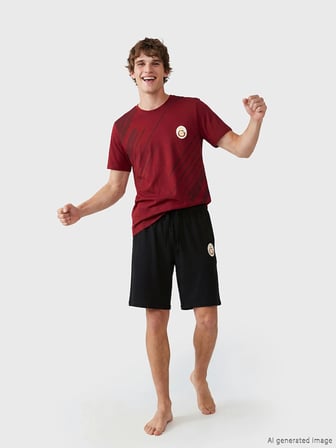 LC WAIKIKI Kırmızı Galatasaray Baskılı Erkek Şortlu Pijama Takımı