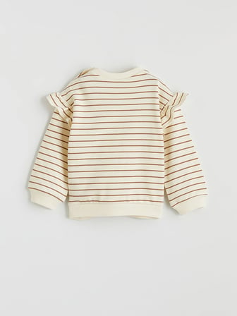 LCW baby Ekru Bisiklet Yaka Baskılı Kız Bebek Sweatshirt