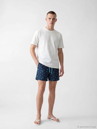LCW SWIMWEAR Lacivert Kısa Boy Palmiye Desenli Erkek Deniz Şortu