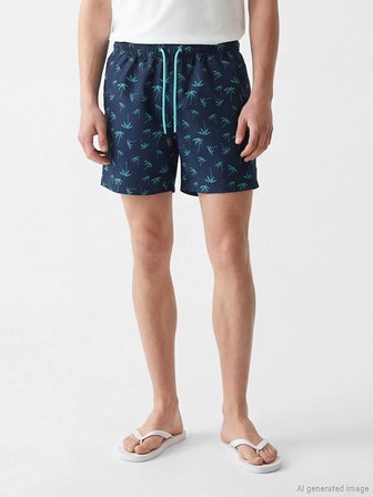 LCW SWIMWEAR Lacivert Kısa Boy Palmiye Desenli Erkek Deniz Şortu