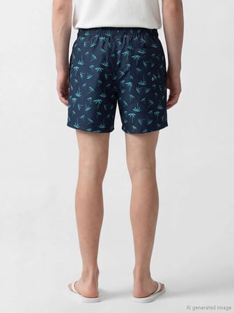 LCW SWIMWEAR Lacivert Kısa Boy Palmiye Desenli Erkek Deniz Şortu