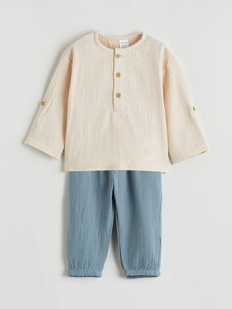 LCW baby Bej Erkek Bebek Müslin Gömlek ve Pantolon