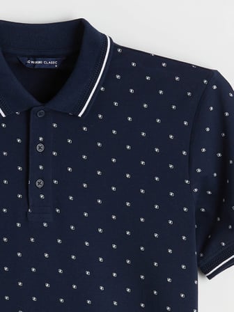 LCWAIKIKI Classic Lacivert Standart Fit Desenli Erkek Polo Yaka Tişört