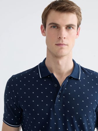 LCWAIKIKI Classic Lacivert Standart Fit Desenli Erkek Polo Yaka Tişört