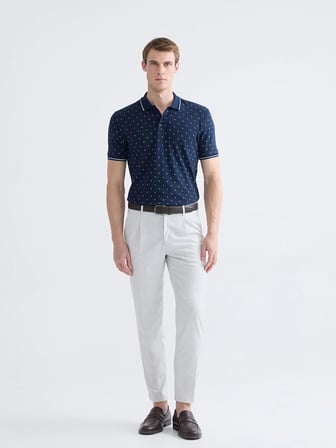 LCWAIKIKI Classic Lacivert Standart Fit Desenli Erkek Polo Yaka Tişört