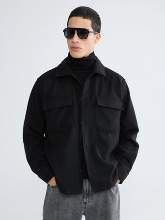 XSIDE Siyah Regular Fit Uzun Kollu Kaşe Erkek Gömlek Ceket