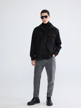 XSIDE Siyah Regular Fit Uzun Kollu Kaşe Erkek Gömlek Ceket
