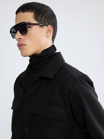 XSIDE Siyah Regular Fit Uzun Kollu Kaşe Erkek Gömlek Ceket