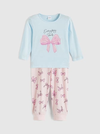 LCW Kids Mavi Kurdele Baskılı Kız Çocuk Pijama Takım