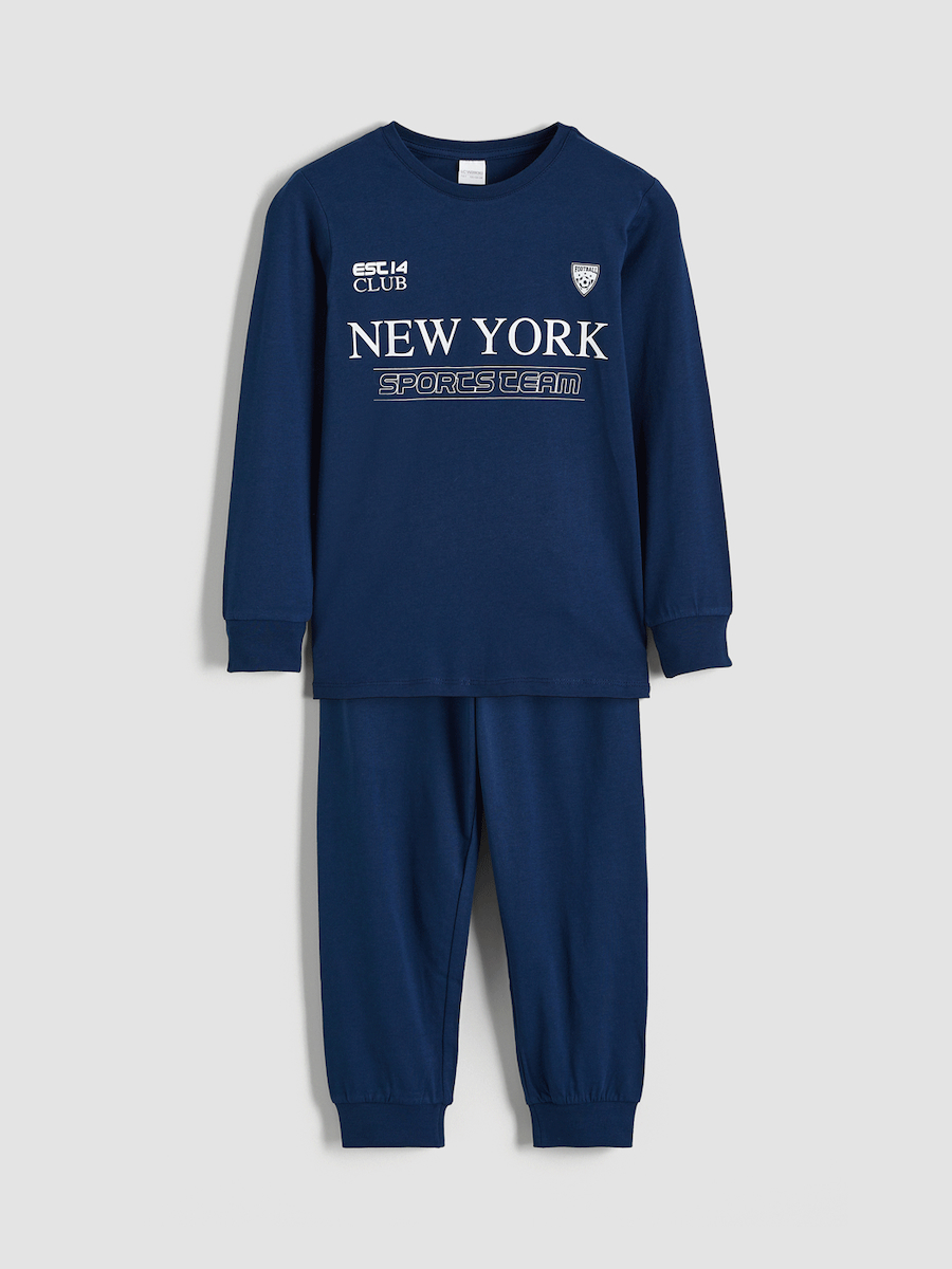 LCW Kids Lacivert New York Baskılı Erkek Çocuk Pijama Takımı