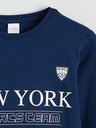 LCW Kids Lacivert New York Baskılı Erkek Çocuk Pijama Takımı