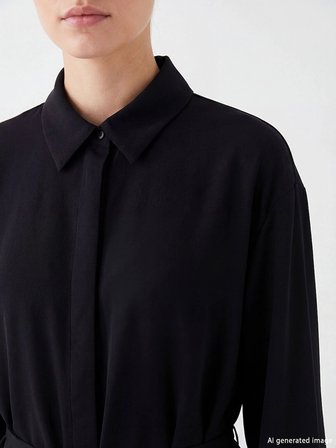 LCW Modest Siyah Beli Kuşaklı Oversize Kadın Gömlek Tunik