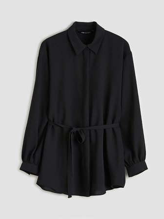 LCW Modest Siyah Beli Kuşaklı Oversize Kadın Gömlek Tunik