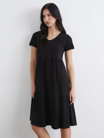 LCW Comfort Siyah V Yaka Katkat Elbise