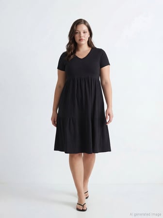 LCW Comfort Siyah V Yaka Katkat Elbise