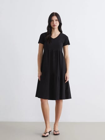 LCW Comfort Siyah V Yaka Katkat Elbise
