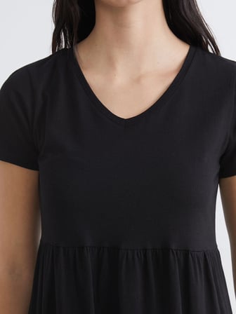 LCW Comfort Siyah V Yaka Katkat Elbise