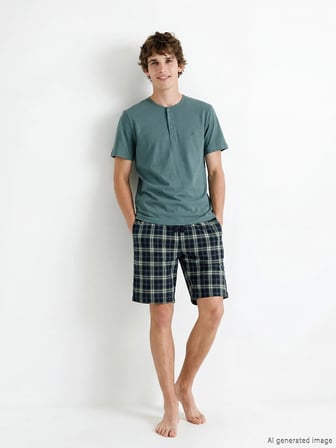 LC WAIKIKI Yeşil Standart Kalıp Erkek Şortlu Pijama Takımı