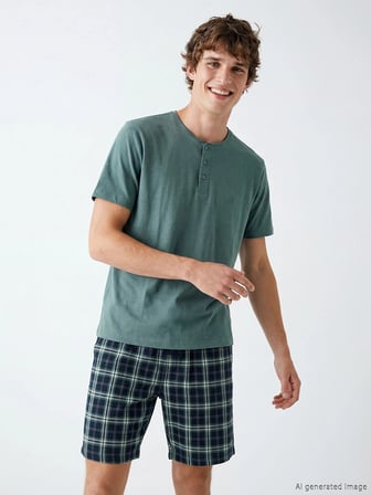 LC WAIKIKI Yeşil Standart Kalıp Erkek Şortlu Pijama Takımı