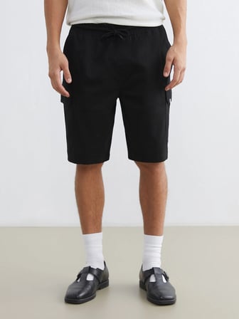 XSIDE Siyah Standart Kalıp Erkek Gabardin Kargo Şort