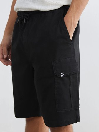 XSIDE Siyah Standart Kalıp Erkek Gabardin Kargo Şort