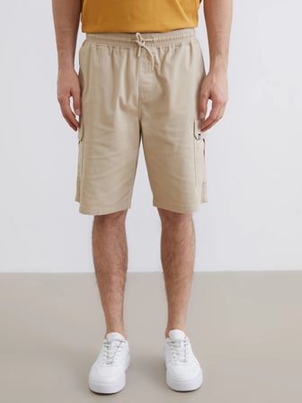 XSIDE Bej Standart Kalıp Erkek Gabardin Kargo Şort