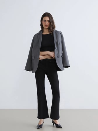 LCW Jeans Siyah Crop Flare Kadın Jean Pantolon