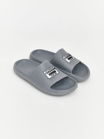 LCW STEPS Gri Slogan Baskılı Erkek Terlik
