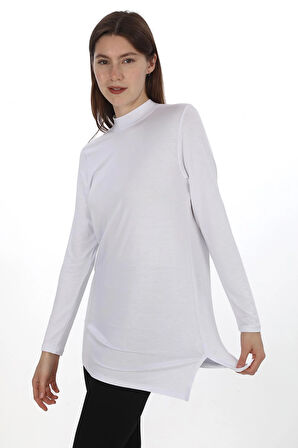 Viskon Dik Yaka Tunik 2'li Satış-Siyah-Beyaz