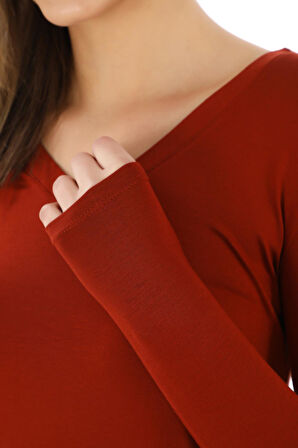 Yumuşak, Rahat ve Şık Viskon V Yaka Tişört-Koyu Taba