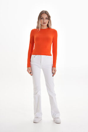 Likralı Pamuk Tişört-Slim Fit -Turuncu