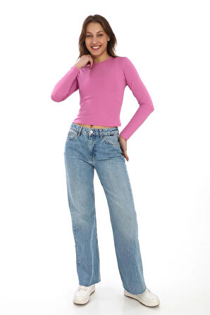 Likralı Pamuk Tişört-Slim Fit -Koyu Pembe