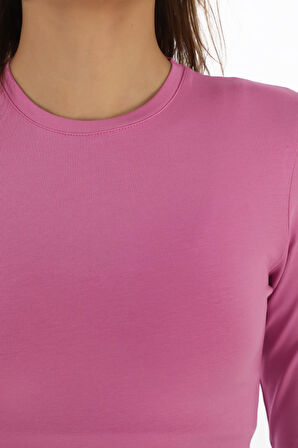 Likralı Pamuk Tişört-Slim Fit -Koyu Pembe