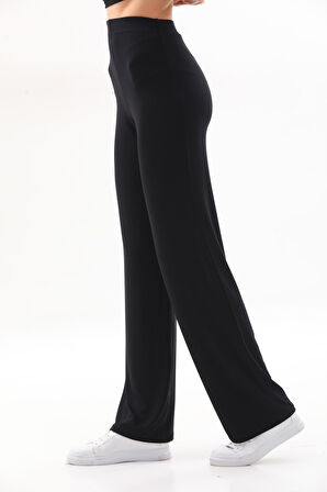 Kadın Viskon Tişört & Pantolon Takım-Siyah