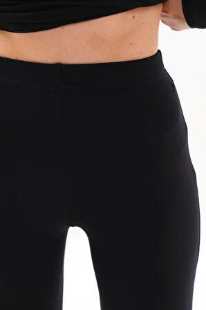 Kadın Viskon Tişört & Pantolon Takım-Siyah