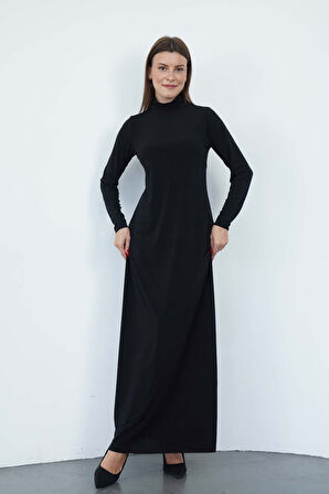 Dora Kadın Maxi Boy Balıkçı Yaka Sandy Elbise-Siyah