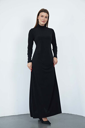 Dora Kadın Maxi Boy Balıkçı Yaka Sandy Elbise-Siyah