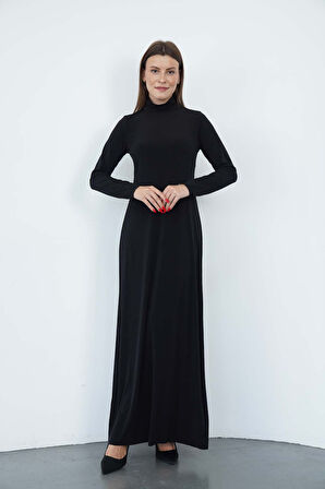 Dora Kadın Maxi Boy Balıkçı Yaka Sandy Elbise-Siyah