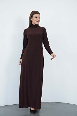 Dora Kadın Maxi Boy Balıkçı Yaka Sandy Elbise-Kahverengi