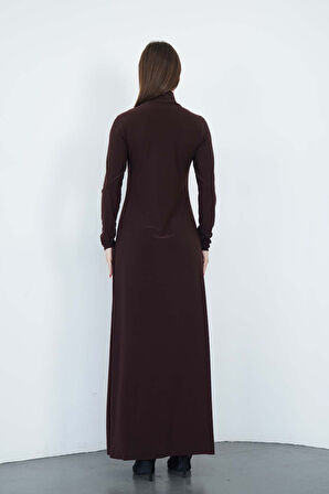 Dora Kadın Maxi Boy Balıkçı Yaka Sandy Elbise-Kahverengi