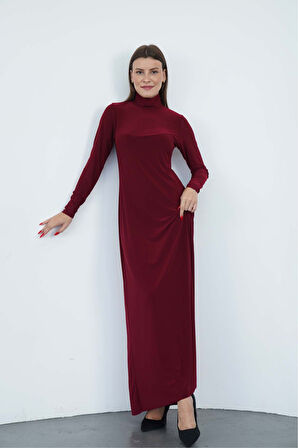 Dora Kadın Maxi Boy Balıkçı Yaka Sandy Elbise-Bordo