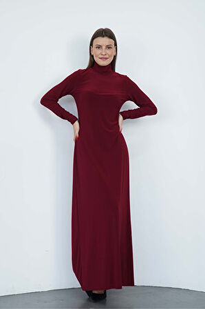 Dora Kadın Maxi Boy Balıkçı Yaka Sandy Elbise-Bordo