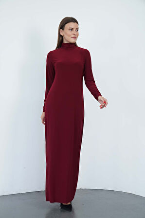 Dora Kadın Maxi Boy Balıkçı Yaka Sandy Elbise-Bordo