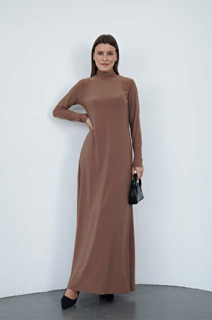 Dora Kadın Maxi Boy Balıkçı Yaka Sandy Elbise-Tarçın