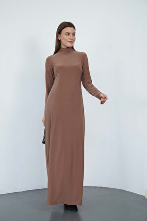 Dora Kadın Maxi Boy Balıkçı Yaka Sandy Elbise-Tarçın