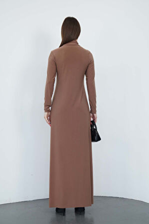 Dora Kadın Maxi Boy Balıkçı Yaka Sandy Elbise-Tarçın